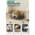 Cat Scratcher Bed, Oval Cardboard Cat Scratcher for Indoor Cats, High-Density Ergonomic Curved Cat Scratch Pad with Bell Ball Toy for Sleeping, Scratching & Mental Enrichment (Dark Gray, M) - Image 3