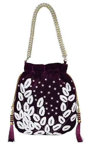 Amerie Fashions Women's Embroidered Leaf Potli Bag Purse for Party Wedding - Image 5