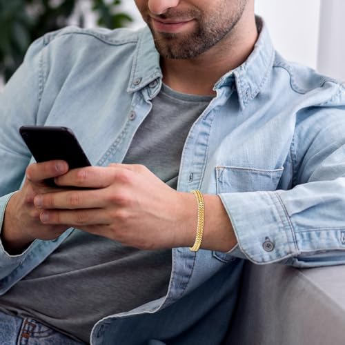 Mens Bracelet Stainless Steel: Double Franco Chain Wrist Bracelets with Stainless Steel Closure, Black Silver Gold Link Bracelets for Men2