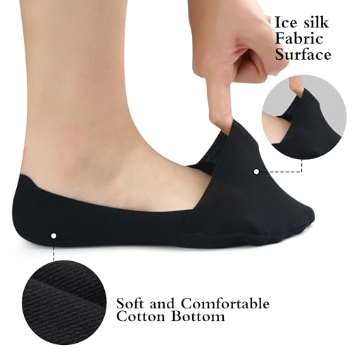 4 Pairs No Show Socks for Women Thin Ice Silk Non-Slip Loafers Footies Socks, 2 Nude + 2 Black2