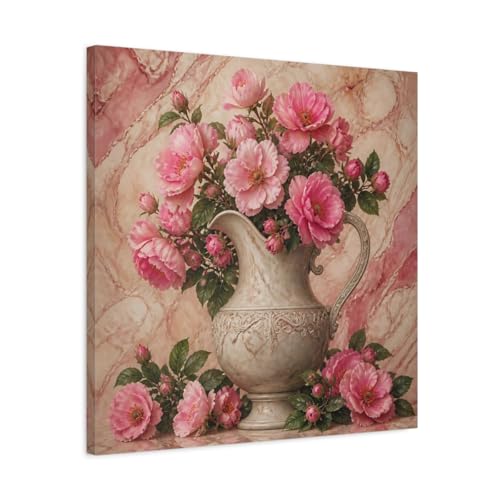 Toile fleurs roses pour habiller un mur vide au-dessus du canapé salon vintage