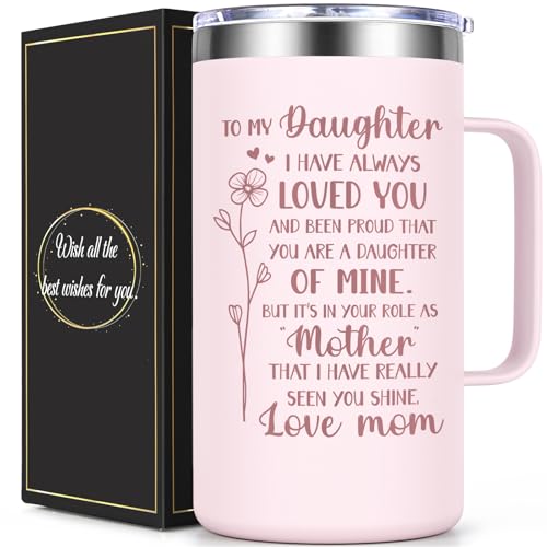Lifecapido Mothers Day Gifts for Daughter, 20oz Insulated Coffee Mug, Birthday Mother's Day Gifts for Daughter from Mom, Rose Quartz