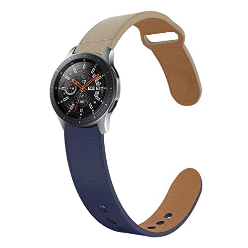 KTcos Compatible con Samsung Gear S3 Frontier&Classic and Galaxy Watch 46mm Correa Cuero, 22mm Recambio Reemplazo de Banda de la Muñeca Pulseras para for Gear S3 Smartwatch (Blanco Crema+Azul Marino)