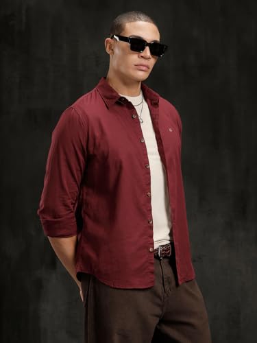Image of WROGN Men's Cotton Linen Blend Shirt | Solid | Slim Fit