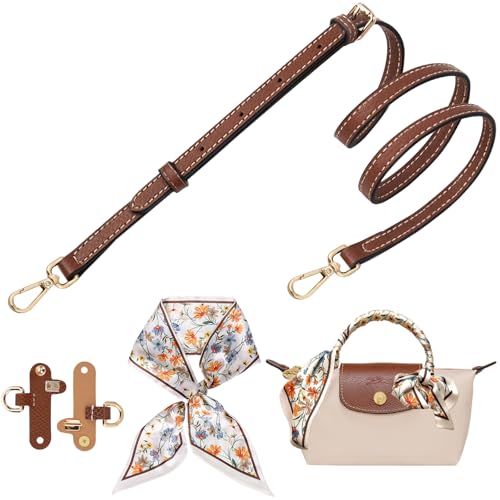 Clasextr Crossbody Strap for Longchamp Mini Bag Leather Shoulder Strap Kit Equipped with Silk Head Scarf