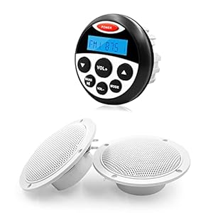 GUZARE Marine Stereo Audio Package – MP3 USB AM FM AUX in Marine Gauge Stereo Bluetooth Receiver Waterproof Radio with 1…