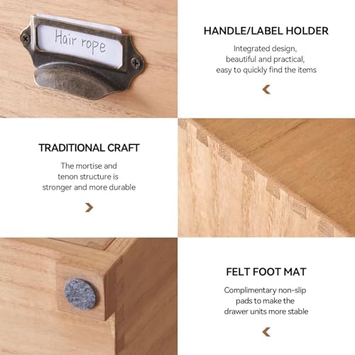 KIRIGEN Desk Drawer Cabinet Storage Organizer 6 Drawers Mini Chest with Lable Holder Handles for Home Office Desktop Organizer and Storage Natural(3D6CG-NA)