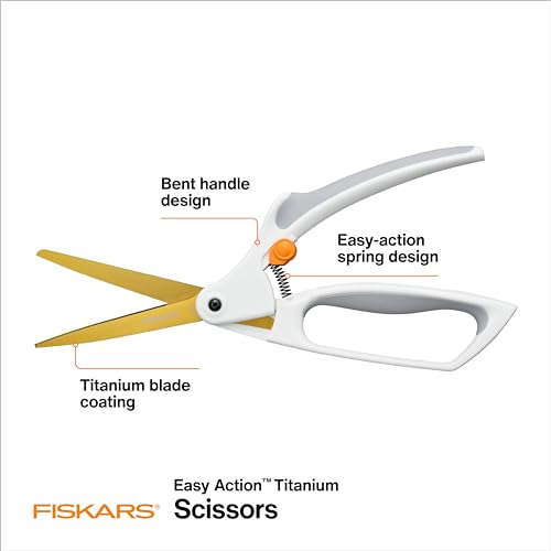 Image of Fiskars 10 inch Easy Action Bent Handle Titanium Craft Scissors | No. 8 Durable Titanium Blades for Mixed Media Materials, Spring-Assisted Bent Handle Reduces Hand Fatigue, SoftGrip