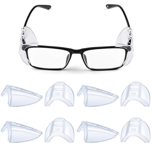 4 Pares Protectores Laterales para Gafas, Protectores Laterales Transparentes Deslizantes, Protectores Flexible Laterales Antideslizantes, para Anteojos Pequeños a Medianos, Transparentes