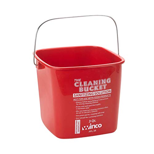 Image of Winco PPL-3R Cleaning Bucket, 3-Quart, Red Sanitizing Solution (Pack of 2)