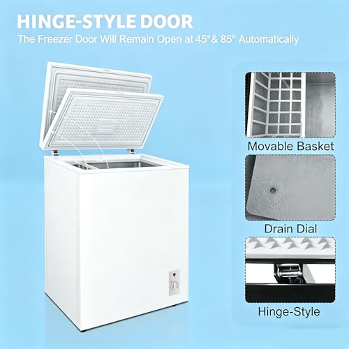 Image of Compact Deep Freezer, 3.6 Cu Ft Chest Freezer with 6 Adjustable Thermostat, Top Open Door Freezer with Removable Basket, Energy Saving Freezer for Home, Apartment, Office, White
