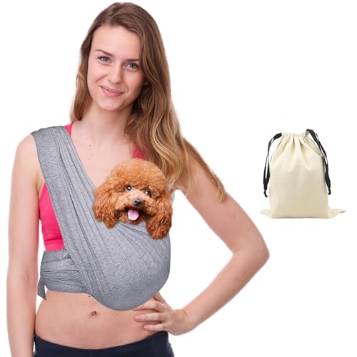 Hundetragetasche für kleine Hunde, freihändige Hundetragetasche, nach vorne gerichtete Welpen-Tragetasche, weiche Baumwolle, Katzen-Schultertasche mit verstellbarem Doppel-Schultergurt, Grau