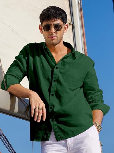 Image of Men's Linen Cotton Casual Shirt | Regular Fit Plain Shirt for Men | Long Sleeve Shirt for Casual & Formal Wear