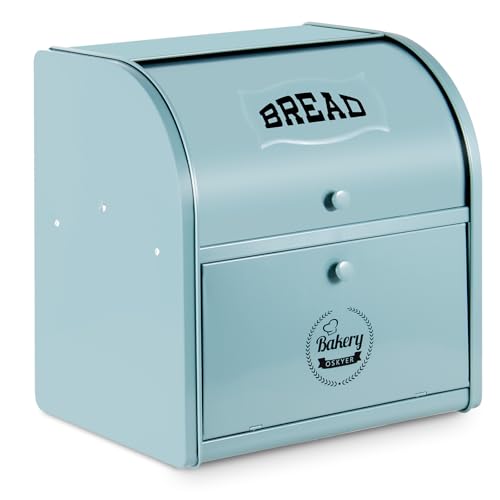 Dyserbuy Bread Bin, Bread Bins for Kitchen, Large Bread Box with Roll Top Lid, Double Metal Bread Container, Storage Bin for Fresh Loaves, Cookies, Pastries 30 x 25 x 33 cm (Green)
