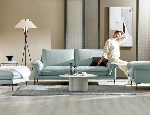 Image of Fabrique Twinkle Leatherette 3 Seater Sofa Set with Puffy Luxury Light Blue | Stylish Home Office & Living Room Furniture | Lightweight Design with Durable Stainless Steel Legs