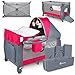 LIONELO Sven Plus 2 in 1 box bambini lettino bambino fasciatoio giocattoli pendenti baldacchino con zanzariera ingresso laterale aggiuntivo rotelle mobili sistema LockGuard (Rosa)