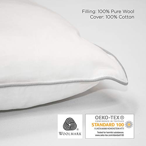 Woolino Toddler Pillow - Premium 100% Wool Fill & Cotton Cover, 14x19 Travel Size