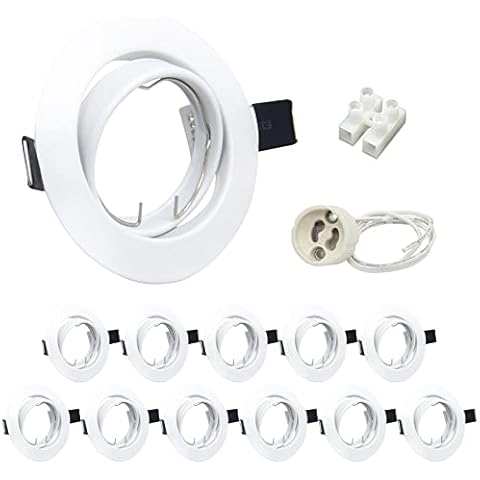 Wondlumi Recessed Ceiling Lights Mounting Frame Round White Frame Downlights for Ceiling 30°Tilt Swivel Spotlight Fitting incl. GU10 Socket,Recessed Lighting 12 Pack Cover