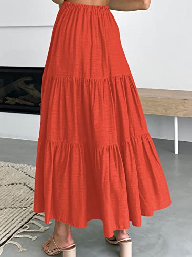 Image of ANRABESS Women's Summer Boho Flowy Swing Tiered A-Line Maxi Skirt 2026 Fashion Trendy Elastic Waist Pleated Long Beach Dress