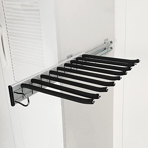Mopam Pull Out Trousers Rack 9 Arms Retractable Closet Pants Hanger Side Mounted Space Saving Trouser Hanger Rack, Left Side Installation, Black #TOP5