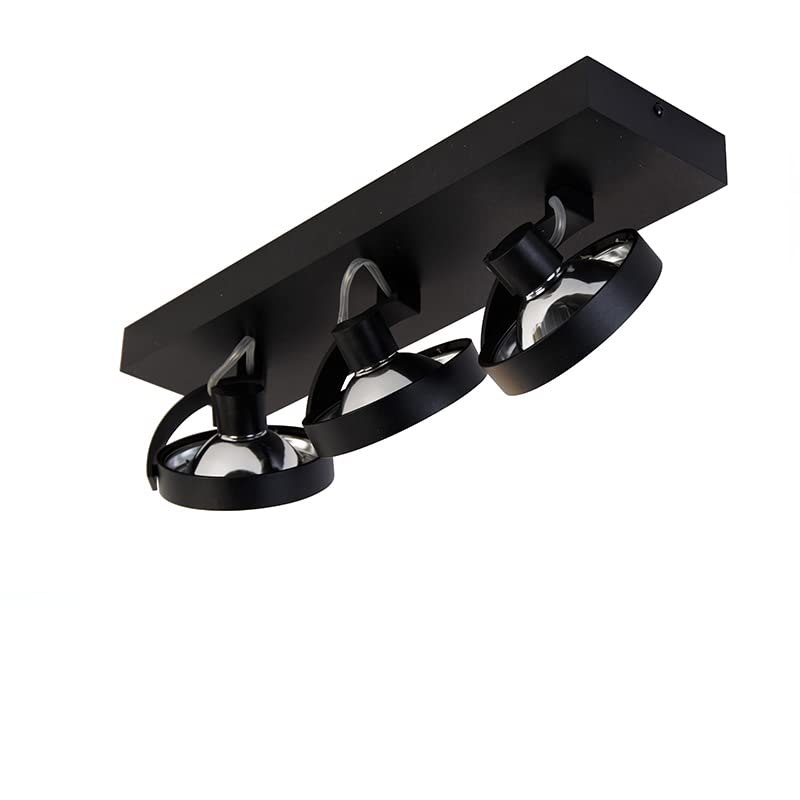 Qazqa Verstellbarer Deckenstrahler, Deckenspot - Go - Schwarz, max. 3W, Geeignet für LED, 45.4cm, Rechteckig, 3-flammig, Ideal als Flur, Küche lampe, Schlafzimmerlampe, Wohnzimmerlampe und