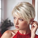 Nuxovin Platinum Blonde Shor tstraight Real Hair Wigs Pixie Cut Wigs Human Hair Glueless Cap Natural Look Lightweight for Daily Party Styling (Platinum Blonde,10inch)
