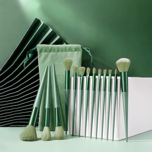 13Pcs Makeup Brushes, Blush Concealer Eye Shadow Blending Liner Make Up Brush Kit(Green)