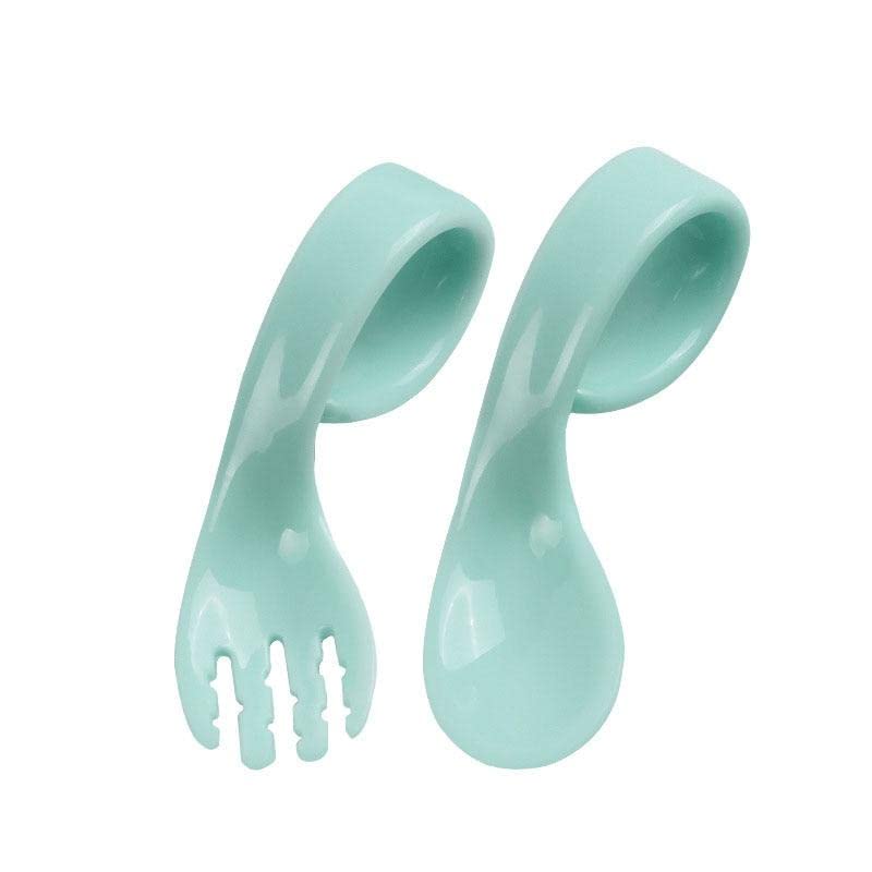 SYGA 2PCS Infant Baby Fork and Spoon Set Baby Feeding Learning Temperature Sensing Kid Utensils Toddler Anti-Choke Self Feeding Accessories (Twist Spoon Blue Set), Polypropylene, 5.5 inches-image-29