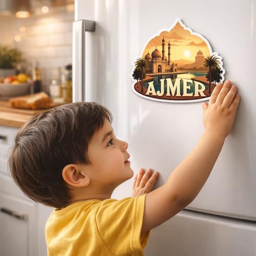 Image of Naxon Ajmer City Theme Souvenir Wooden Fridge Magnet | Rajasthan Spiritual Landmark Design 3x3 Inch Refrigerator Magnet for Kitchen & Home Decor | Travel Gift from Ajmer | Pack of 1