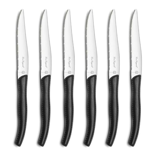 Lou Laguiole 2271AAMB02K35 Sky Coffret 6 couteaux steak, Acier inoxydable/Manche couleur effet cuir Noir, 27,5 x 20 x 3 cm