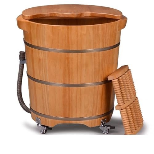 Cubeta para baño de pies de madera con tapa y masaje portátil