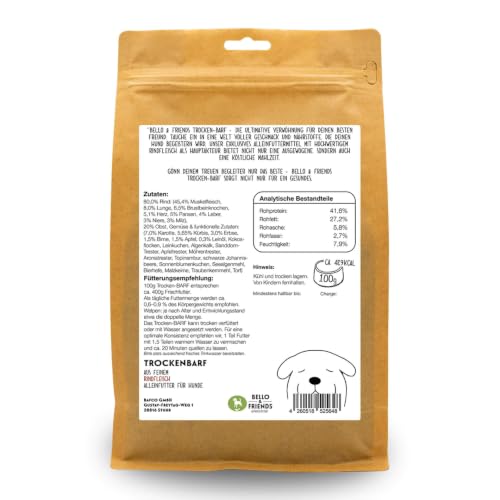 Bello & Friends Trockenbarf Komplett Rind, natürliches Hundefutter 1 kg