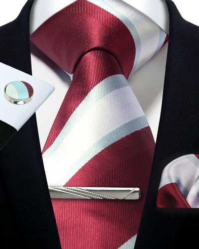 Image of Striped Plaid Polka Dot Mens Tie Formal Necktie Pocket Squares Ties Clips Cufflinks Classic for Men Set