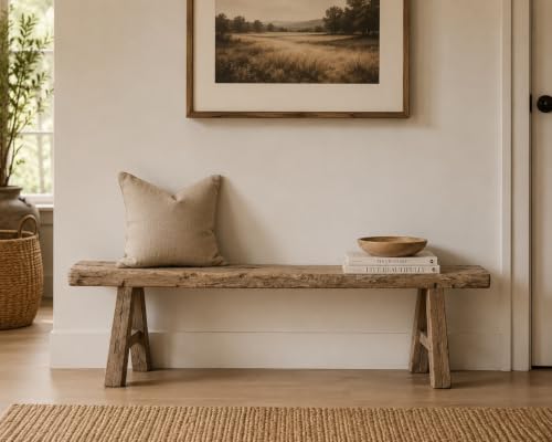 Image of Artissance Vintage Reclaimed Wooden Noodle Bench, 6-7 ft Long, Handcrafted Rustic Solid Wood Bench, Perfect for Both Indoor and Outdoor, Bedroom, Patio, Entryways