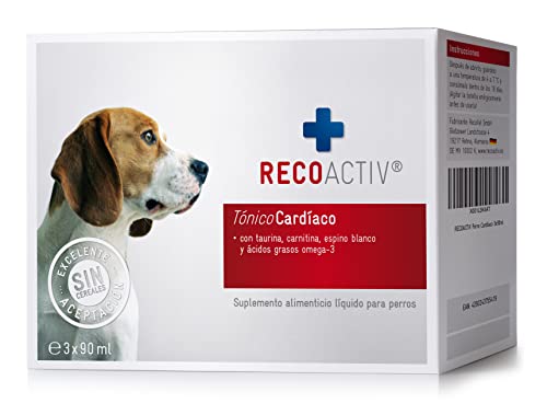 RECOACTIV Tónico Cardíaco para Perros, 3 x 90 ml, suplemento alimenticio para los trastornos de la función cardíaca y para la profilaxis, con L-carnitina, taurina y espino Blanco Cover