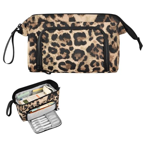 Image of Bolaz Big Capacity Pencil Pen Case Pouch Bag School College Office Organizer for Teens Girls Adults Student-Brow-black Leopard Print