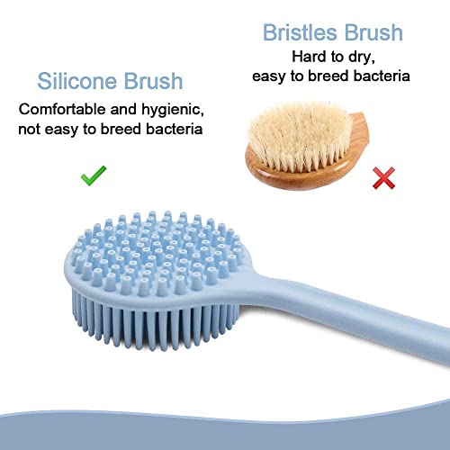 Image of Soft Silicone Back Scrubber Shower Bath Body Brush with Long Handle, BPA-Free, Hypoallergenic, Eco-Friendly (Multicolor)