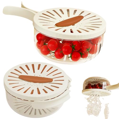 Fruit and Vegetable Drainer Container with Handle Lid,Drain Basket,Fruit and Veggie Washer Clean Strainer Bowl,Vegetable Berry Salad Bar Lettuce Storage Produce Containers for Fridge (92 OZ/2700 ML)