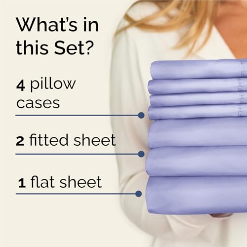 Image of Split King 7 Piece Bed Sheet Set - Comfy, Breathable & Cooling - Lavender | Ultra-Soft Hotel Luxury Bedding Set w / 8-16 Inch Deep Pockets, 1 Flat & 2 Fitted Sheet & 4 Pillowcases, Wrinkle & Fade Free