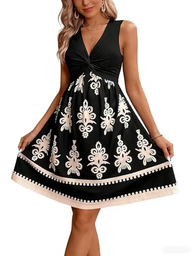 Image of LLHXRUI Sundresses for Women Sleeveless Boho Summer Dress Elegant Vacation Tank Dresses Casual Tunic Short Sun Dress