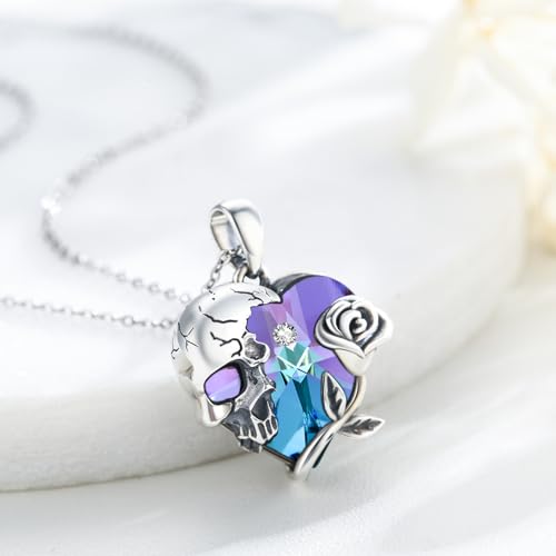 Skull Necklace Sterling Silver Gothic Heart Pendant Rose Birthstone Necklace Halloween Skull Jewelry Gift for Women Men2