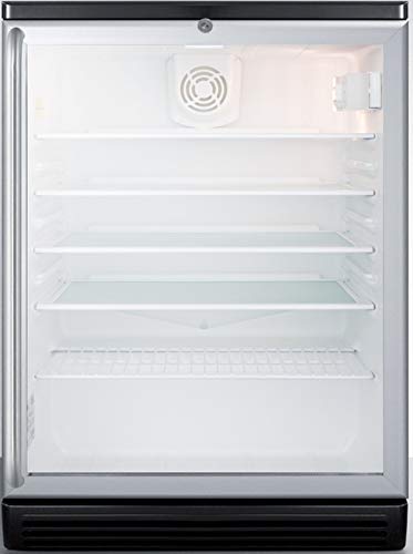 Summit Appliance SCR600BGLSH Commercially Listed 5.5 Cu.Ft. Counter Height Beverage Center with Glass Door, Auto Defrost, Digital Thermostat, Full-Length Towel Bar Handle, Lock and Black Cabinet