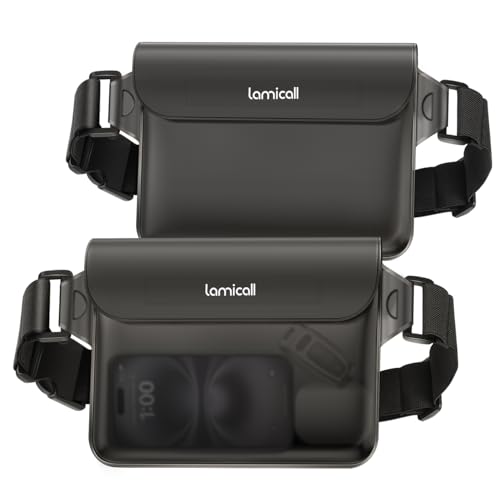 【業界初・二重マジックテープ】 防水 ポーチ 2個セット 雨の日 海 プール Lamicall : IPX8 小物入れ 調整可能 スマホ 防水ケース 斜め掛け ぼうすい 収納 バッグ 肩かけ すまほ アイフォン 携帯 大容量 海水浴 釣り iPhone 1