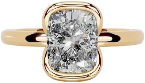 2 Ct Elongated Cushion Cut Engagment Ring Half Bezel Solitaire Diamond Wedding Ring for Women,14KT Gold Plated,Gifted For Her,Size 3-14.