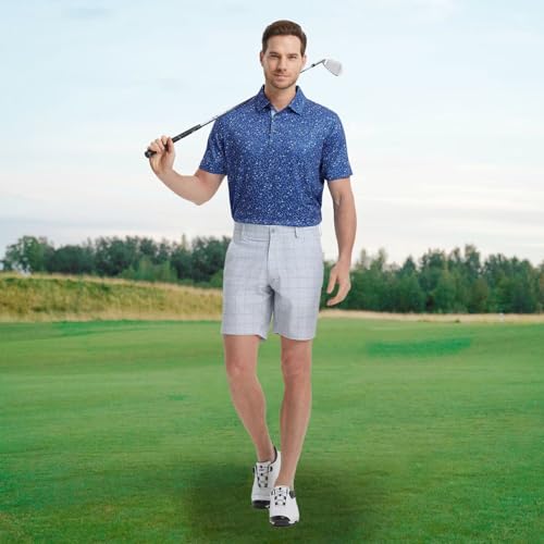 Image of M MAELREG Mens Golf Shirt Short Sleeve Dry Fit Print Moisture Wicking Performance Patterns Collared Polo Shirt