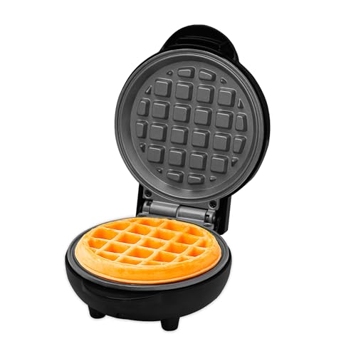 Innoteck Mini Waffle Maker 550W, Non-Stick Removable Plates, Quick Heating, Cool-Touch Handle, PFOA-Free Chaffle Machine for Kids, Breakfasts, Snacks & Desserts – Black
