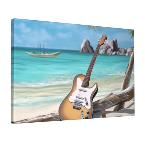 Toile guitare plage déco murale prête à poser sans cadre