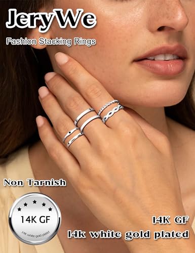 JeryWe 6 Pcs Stainless Steel Rings for Women Set Gold/Silver Knuckle Rings Stackable Simple Carve Heart Wedding Bands Engagement Promise Eternity Bands Thumb Rings for Women4