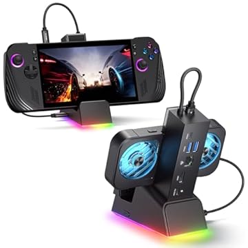 JSAUX Estação de ancoragem para ROG Ally X/ROG Ally/Steam Deck/Legion Go, Dock 7 em 1 ROG Ally X com ventilador de resfriamento RGB, HDMI 4K a 120Hz, Gigabit Ethernet, USB duplo e USB-C 3.0