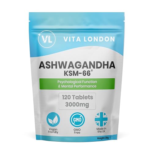 Ashwagandha KSM-66 High Strength Tablets 3000mg | 2 Month Daily Supply | 120 Organic Supplement Tablet (Not Capsule Gummies or Powder) | Made in UK | Vegan